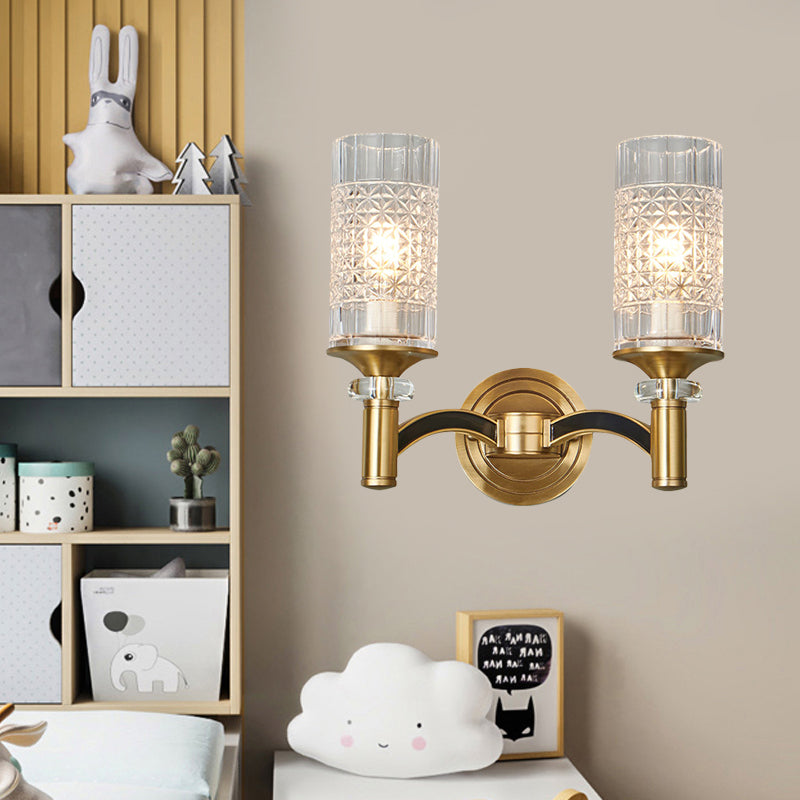 Frendorf | 1/2-Kopf Gitter Crystal Wandlicht Retro Messing Zylindrische Wohnzimmer Wandleuchte Beleuchtung