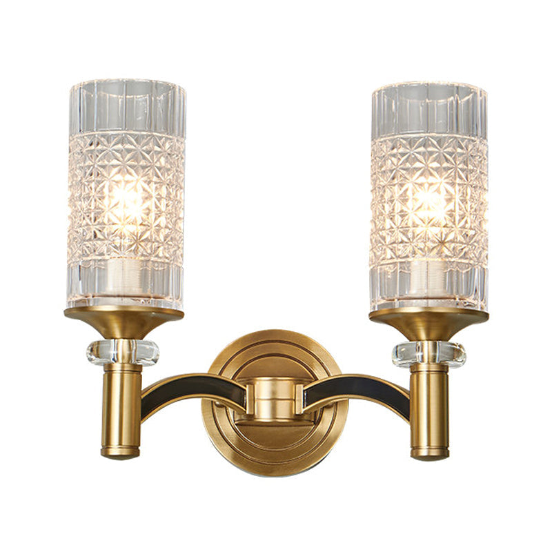 Frendorf | 1/2-Kopf Gitter Crystal Wandlicht Retro Messing Zylindrische Wohnzimmer Wandleuchte Beleuchtung