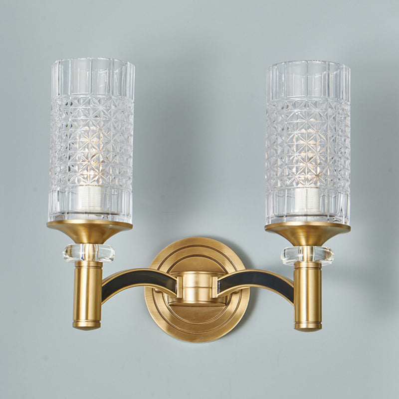 Frendorf | 1/2-Kopf Gitter Crystal Wandlicht Retro Messing Zylindrische Wohnzimmer Wandleuchte Beleuchtung