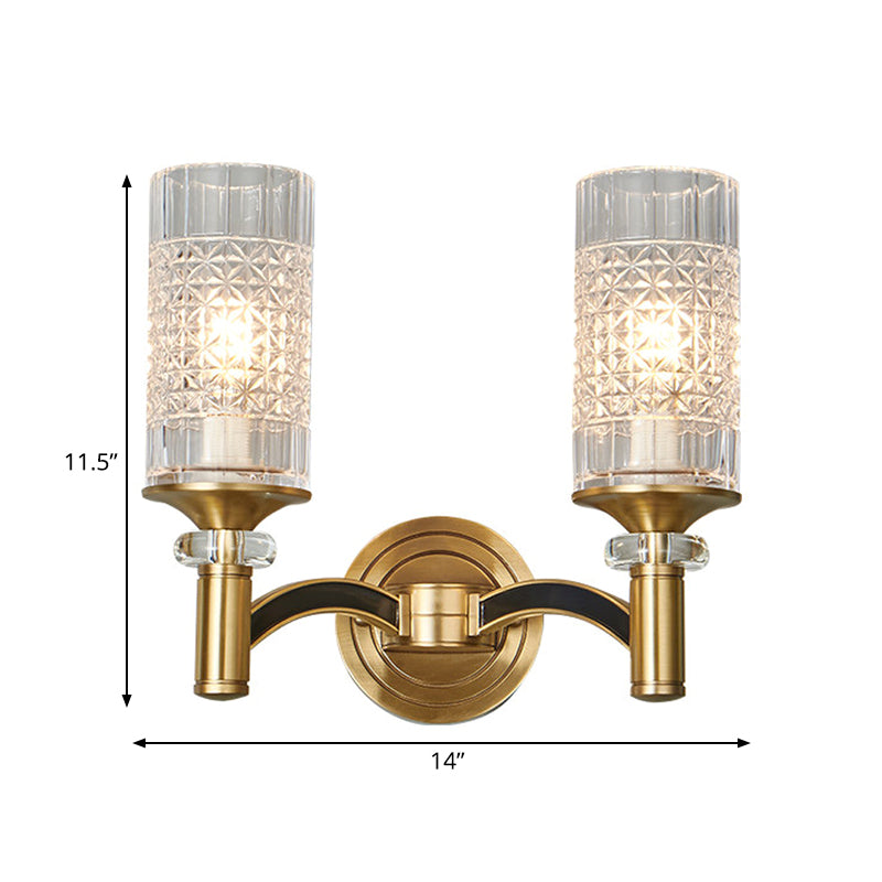 Frendorf | 1/2-Kopf Gitter Crystal Wandlicht Retro Messing Zylindrische Wohnzimmer Wandleuchte Beleuchtung