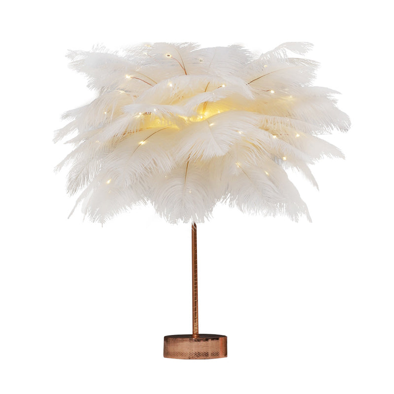 Rosa/Weiß Palmenbaum Nachtlampe Modern Stylisch Feder Batteriebetriebene LED Tischlampe mit aufladbarem USB-Anschluss