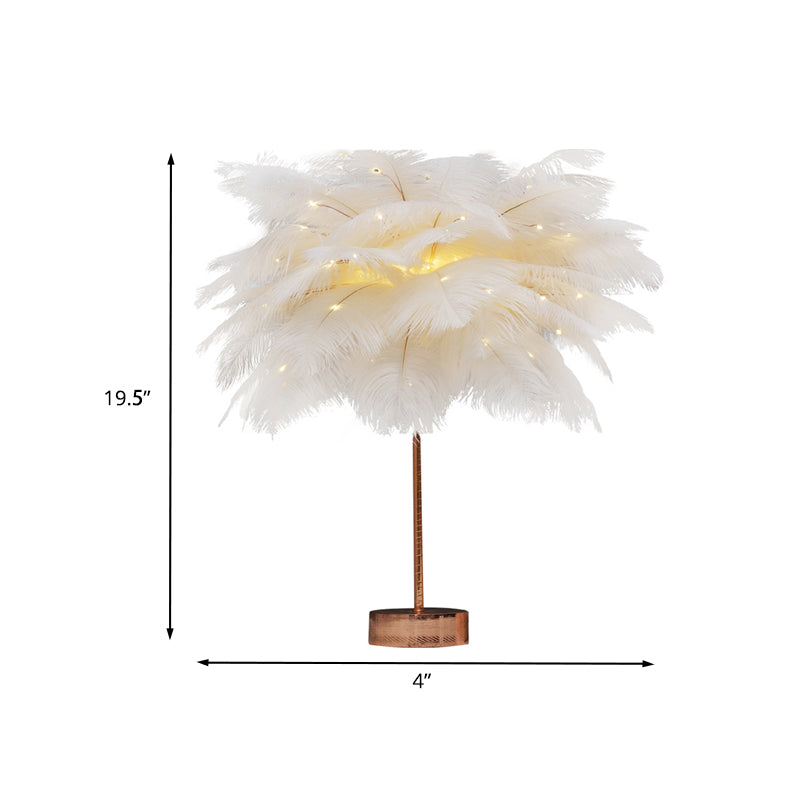 Rosa/Weiß Palmenbaum Nachtlampe Modern Stylisch Feder Batteriebetriebene LED Tischlampe mit aufladbarem USB-Anschluss