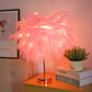 Rosa/Weiß Palmenbaum Nachtlampe Modern Stylisch Feder Batteriebetriebene LED Tischlampe mit aufladbarem USB-Anschluss