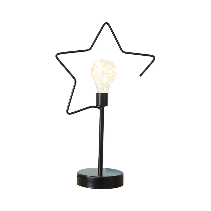 Nachttisch Stecker-LED-Tischlampe Kinderstil Schwarz/Gold Nachttischlicht mit Stern/Liebendem Herzen Eisenrahmen