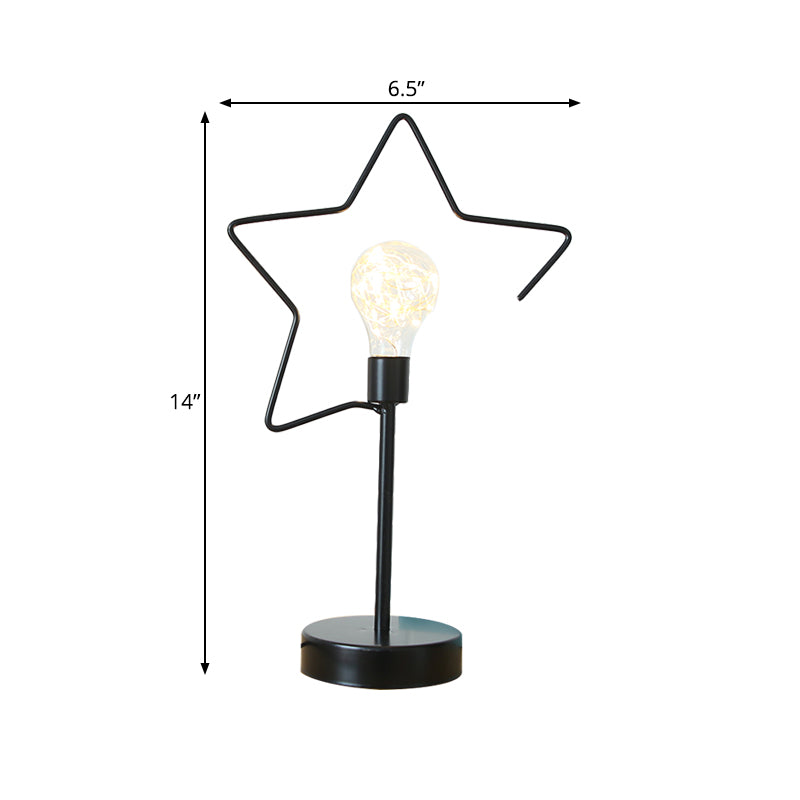 Nachttisch Stecker-LED-Tischlampe Kinderstil Schwarz/Gold Nachttischlicht mit Stern/Liebendem Herzen Eisenrahmen