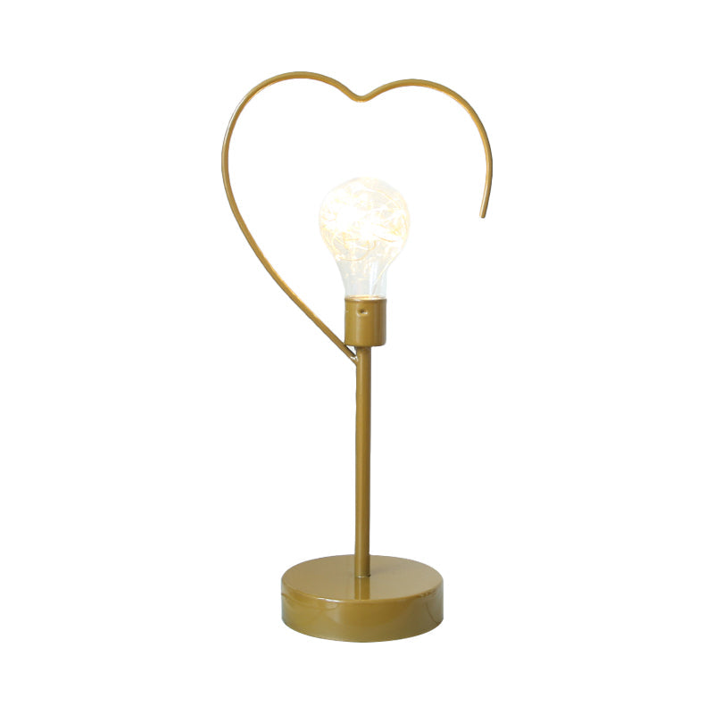 Nachttisch Stecker-LED-Tischlampe Kinderstil Schwarz/Gold Nachttischlicht mit Stern/Liebendem Herzen Eisenrahmen