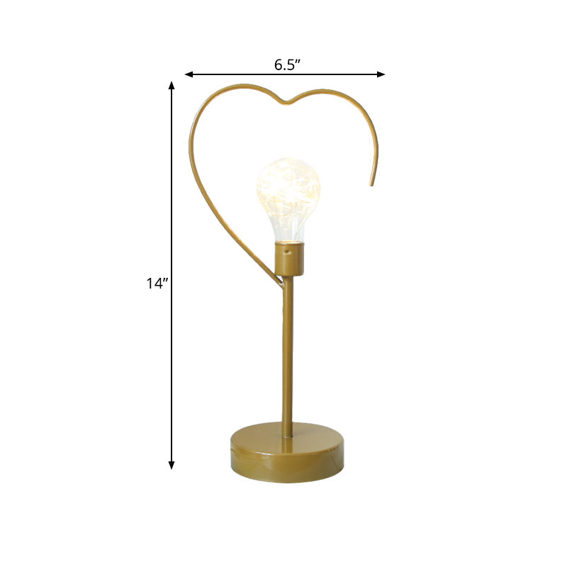 Nachttisch Stecker-LED-Tischlampe Kinderstil Schwarz/Gold Nachttischlicht mit Stern/Liebendem Herzen Eisenrahmen