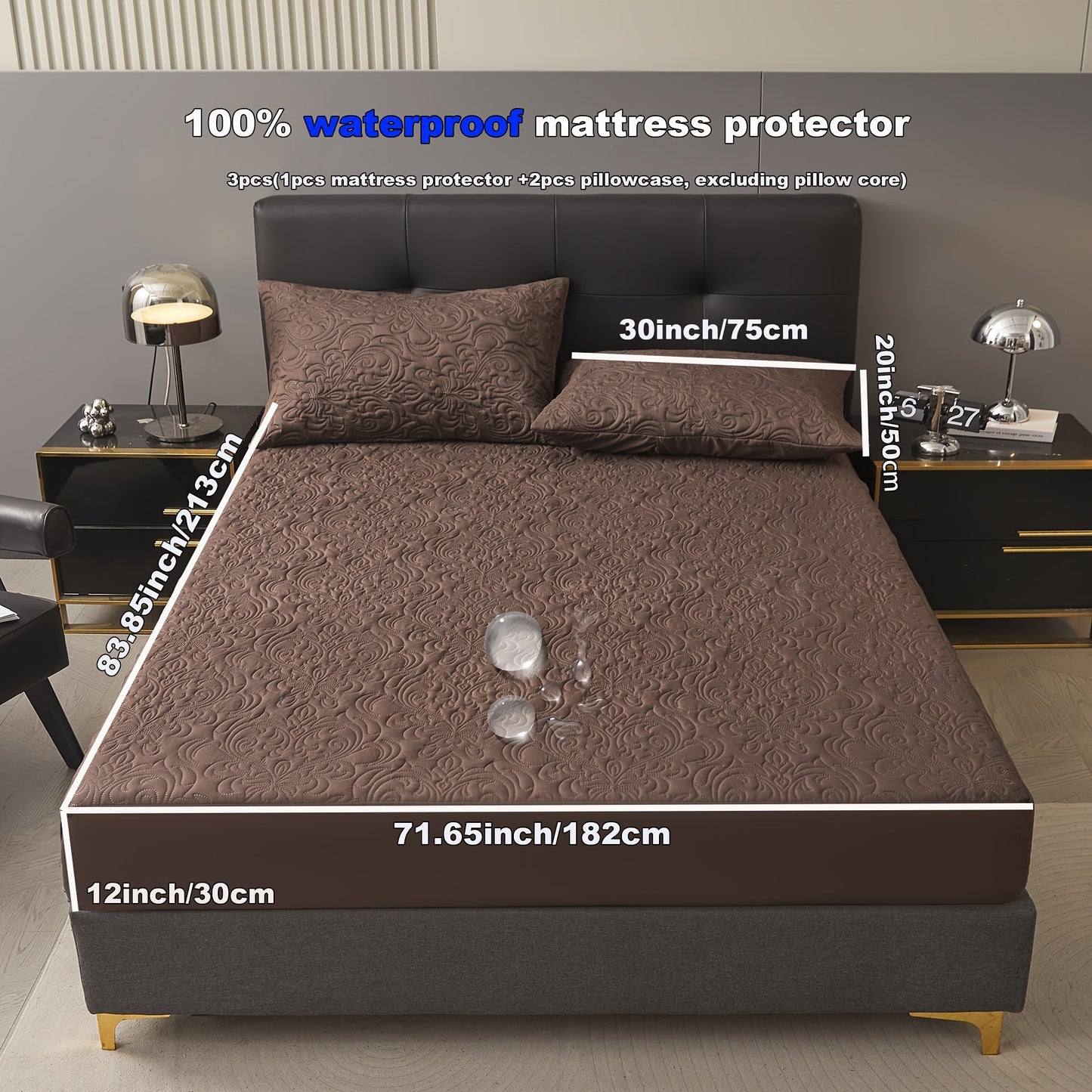 3-teiliger wasserdichter Matratzenschoner Set – Atmungsaktiv, Staubdicht, Rutschfest, Maschinenwaschbar, Spannbettlaken mit tiefem Pocket für alle Jahreszeiten