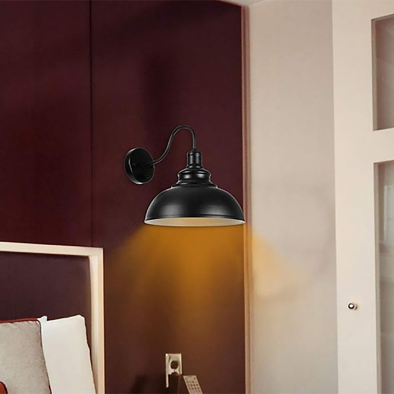 Frendorf | Schwarze Kuppel Wandleuchte Farmhouse Metall 1 Licht Schlafzimmer Zimmer Wandlampe mit Stecker-Kabel