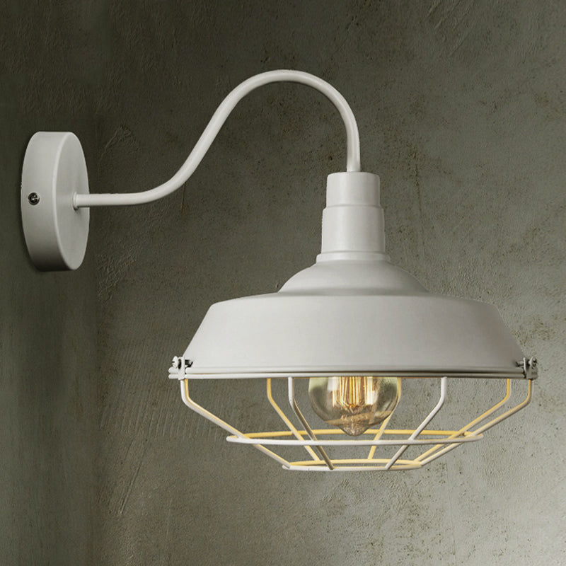 Frendorf | 10"/14" W 1 Kopf Käfig Wandleuchte mit Scheune Schirm und Gänneck Arm Eisen Restaurant Wandmontage Licht in Schwarz/Weiß