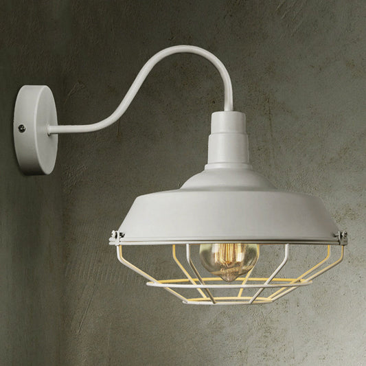 Frendorf | 10"/14" W 1 Kopf Käfig Wandleuchte mit Scheune Schirm und Gänneck Arm Eisen Restaurant Wandmontage Licht in Schwarz/Weiß