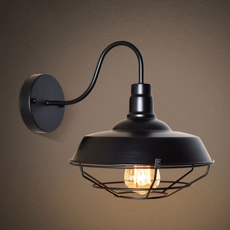 Frendorf | 10"/14" W 1 Kopf Käfig Wandleuchte mit Scheune Schirm und Gänneck Arm Eisen Restaurant Wandmontage Licht in Schwarz/Weiß