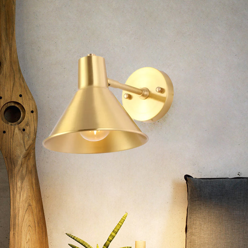 Frendorf | Messing-Finish Flared Wand Sconces Licht Vintage Metall 1 Glühbirne Schlafzimmer Wandbeleuchtung mit verstellbarem Arm