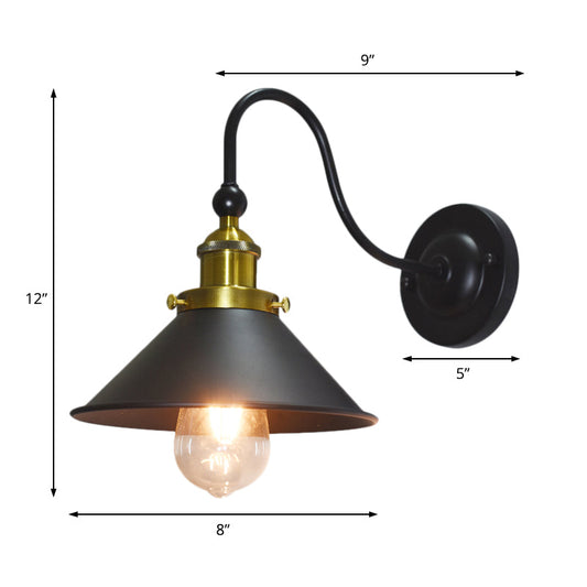 Frendorf | Schwarze Ein Licht Sconces Licht Industrie Metall Cone Wandbeleuchtung Fixture für Flur