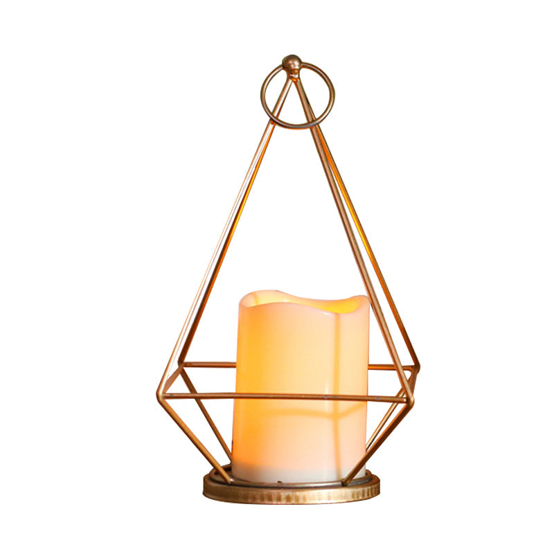 Frendorf | Kids Batterij Aangedreven LED Nachtlamp Gouden Diamant/Driehoek/Hexpagoon Tafellicht met IJzeren Kooi en Binnenkaars Schaduw