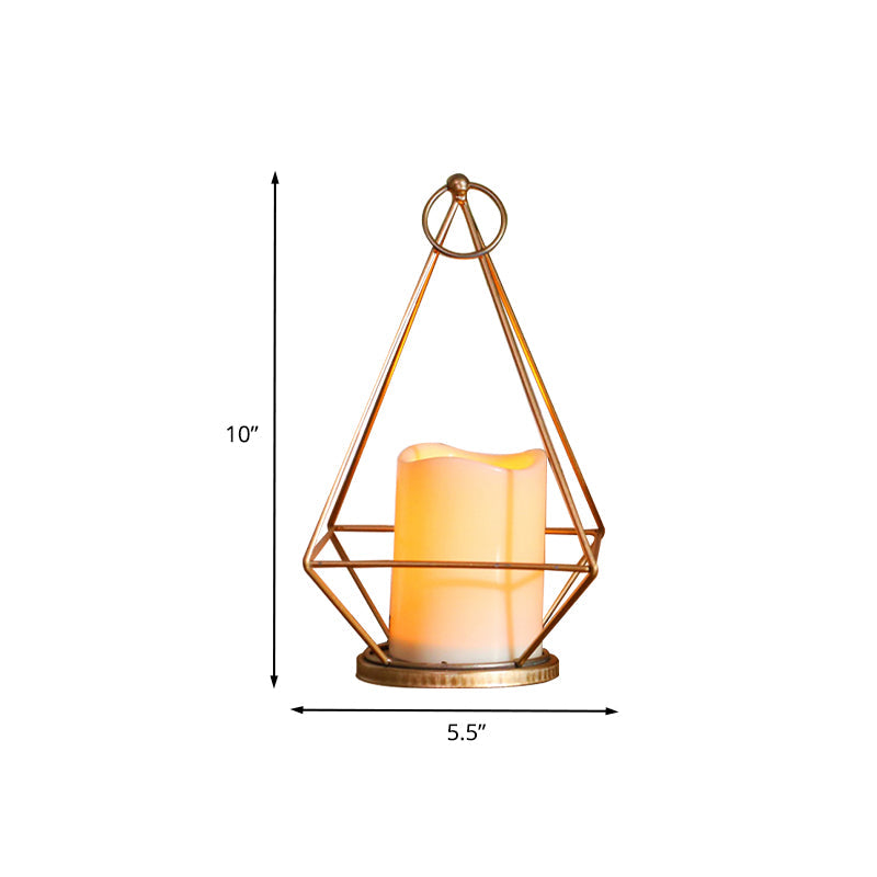 Frendorf | Kids Batterij Aangedreven LED Nachtlamp Gouden Diamant/Driehoek/Hexpagoon Tafellicht met IJzeren Kooi en Binnenkaars Schaduw