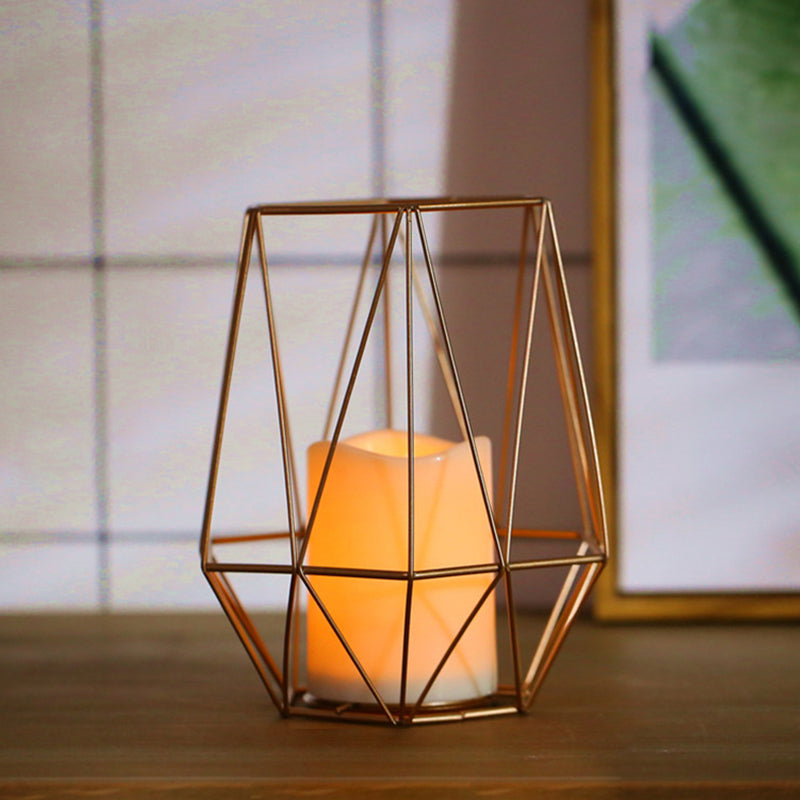 Frendorf | Kids Batterij Aangedreven LED Nachtlamp Gouden Diamant/Driehoek/Hexpagoon Tafellicht met IJzeren Kooi en Binnenkaars Schaduw