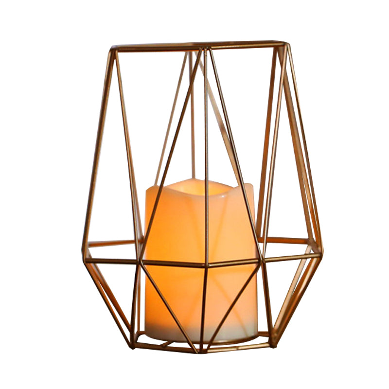 Frendorf | Kids Batterij Aangedreven LED Nachtlamp Gouden Diamant/Driehoek/Hexpagoon Tafellicht met IJzeren Kooi en Binnenkaars Schaduw
