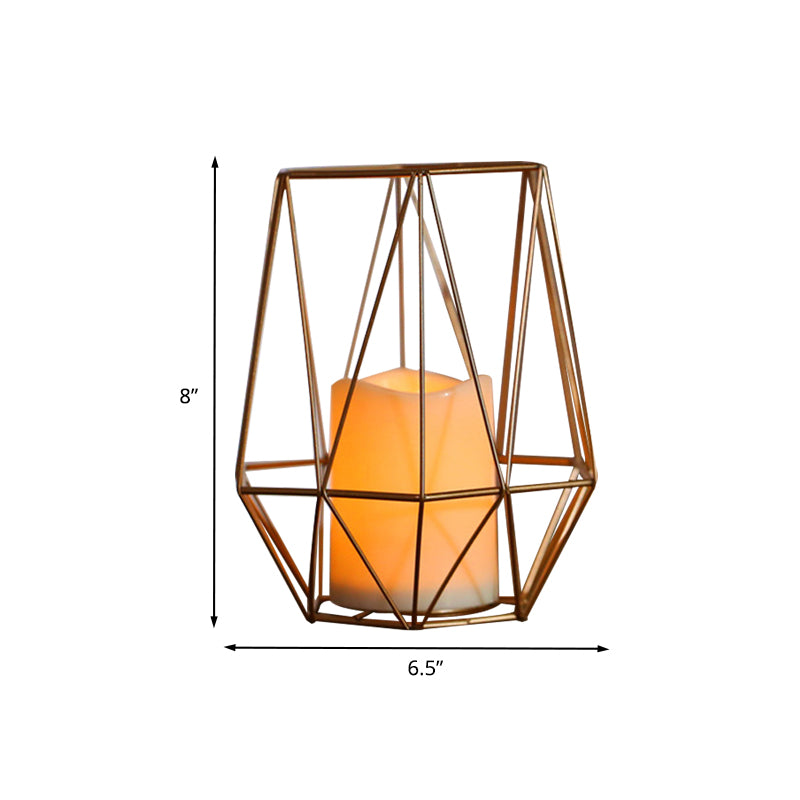 Frendorf | Kids Batterij Aangedreven LED Nachtlamp Gouden Diamant/Driehoek/Hexpagoon Tafellicht met IJzeren Kooi en Binnenkaars Schaduw