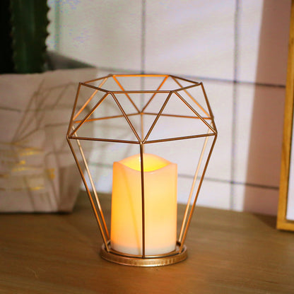 Frendorf | Kids Batterij Aangedreven LED Nachtlamp Gouden Diamant/Driehoek/Hexpagoon Tafellicht met IJzeren Kooi en Binnenkaars Schaduw