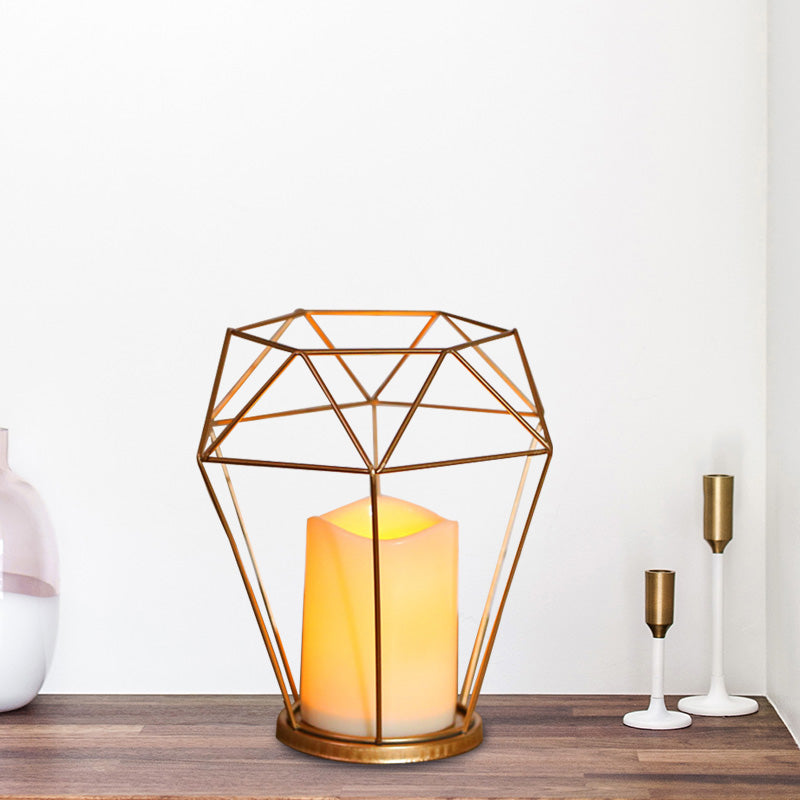 Frendorf | Kids Batterij Aangedreven LED Nachtlamp Gouden Diamant/Driehoek/Hexpagoon Tafellicht met IJzeren Kooi en Binnenkaars Schaduw