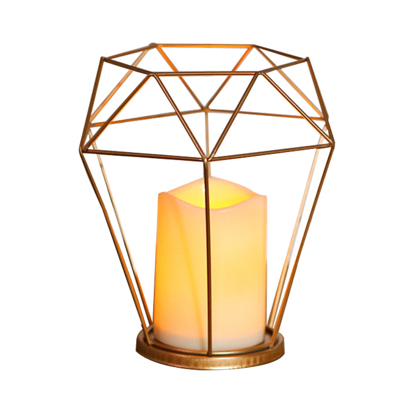 Frendorf | Kids Batterij Aangedreven LED Nachtlamp Gouden Diamant/Driehoek/Hexpagoon Tafellicht met IJzeren Kooi en Binnenkaars Schaduw