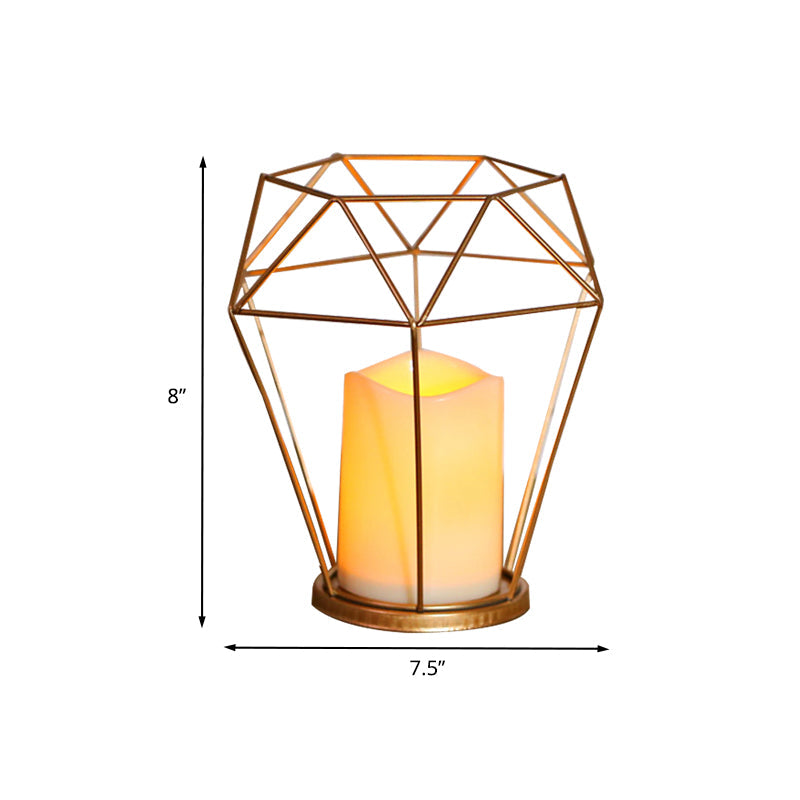Frendorf | Kids Batterij Aangedreven LED Nachtlamp Gouden Diamant/Driehoek/Hexpagoon Tafellicht met IJzeren Kooi en Binnenkaars Schaduw