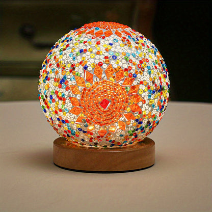 Mosaikglasballen-Tischlampe mit Holzfuß - Türkisch marokkanisch inspiriert