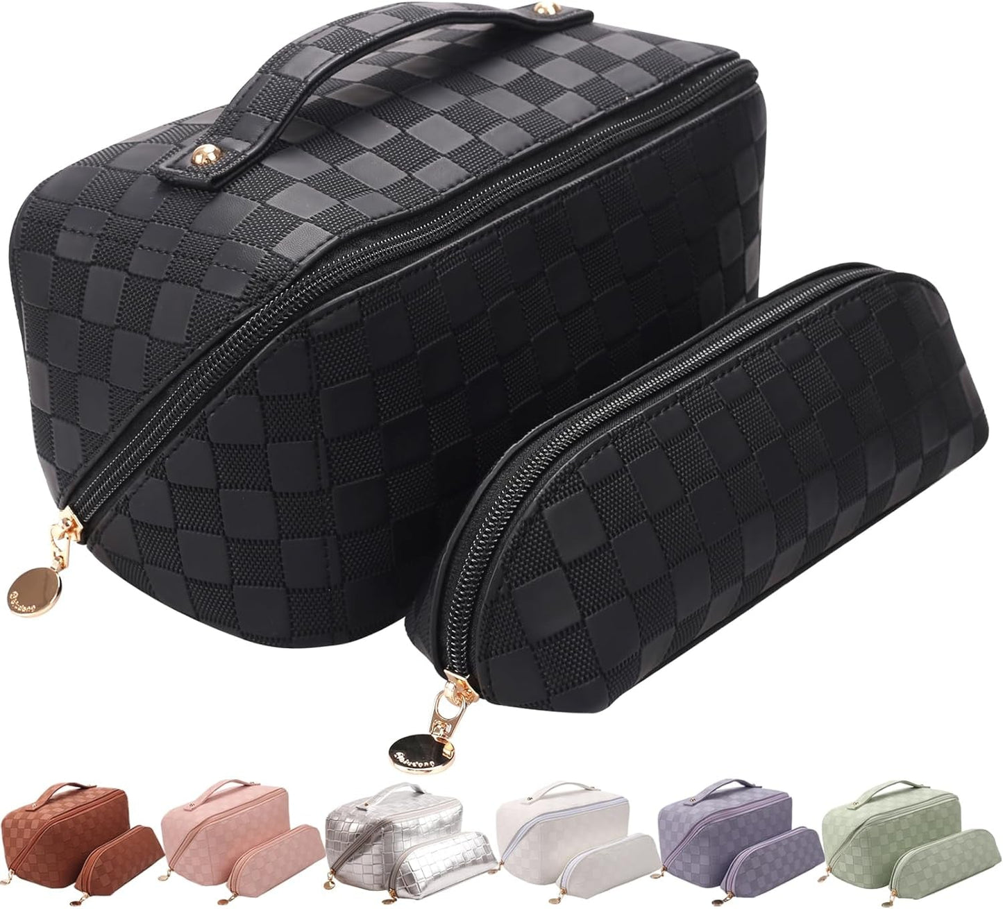 Frendorf | Abiudeng Große Make-up Tasche, Doppelschicht Kosmetiktasche, Reise Make-up Tasche, Leder Make-up Tasche, Kosmetische Reisetaschen, Tragbare Leder Kulturbeutel, Geräumige Kosmetiktasche für Frauen und Mädchen