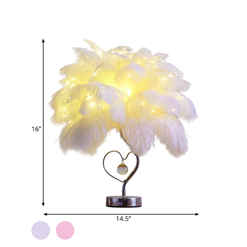 Palm Tree Feather Tischbeleuchtung Modern Romantisch Pink/Weiß LED Nachttischlampe mit K9 Kristall Tropfen