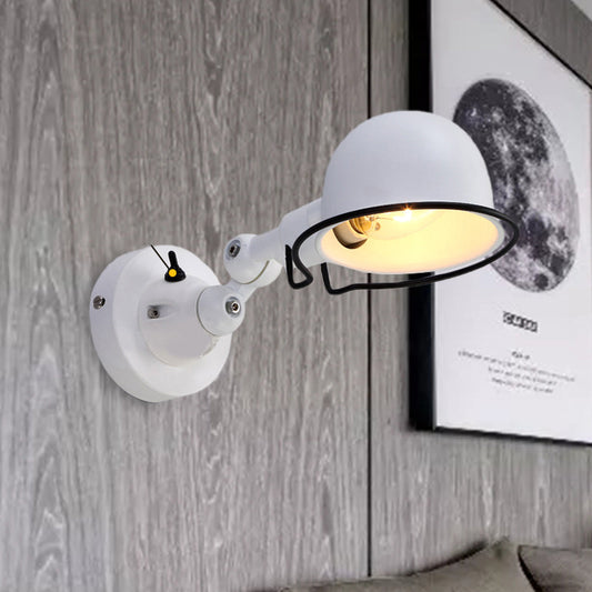 Frendorf | Metallic Dome Shade Wandverlichting Vintage Stijl 1 Licht Slaapkamer Draaibare Wandlamp met Ring in Wit/Rood