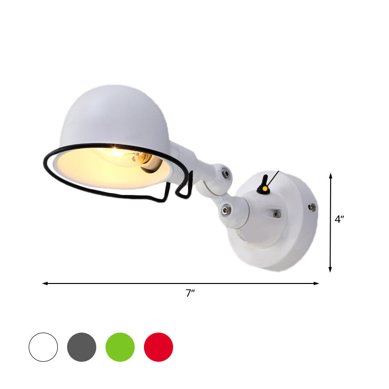 Frendorf | Metallic Dome Shade Wandverlichting Vintage Stijl 1 Licht Slaapkamer Draaibare Wandlamp met Ring in Wit/Rood