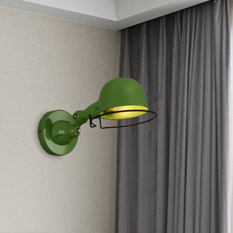 Frendorf | Metallic Dome Shade Wandverlichting Vintage Stijl 1 Licht Slaapkamer Draaibare Wandlamp met Ring in Wit/Rood