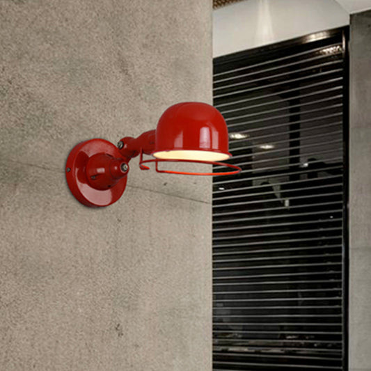 Frendorf | Metallic Dome Shade Wandverlichting Vintage Stijl 1 Licht Slaapkamer Draaibare Wandlamp met Ring in Wit/Rood