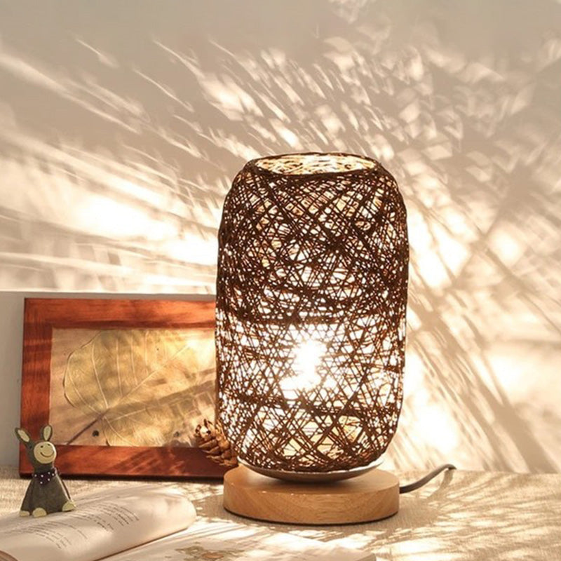Bamboo Rattan Kapsel Nachttischlampe Modern Asien 1-Licht Beige/Braun Nachttischlampe