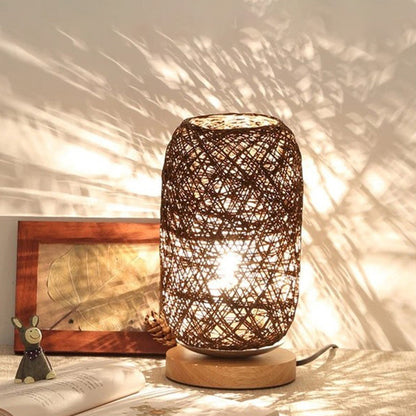 Bamboo Rattan Kapsel Nachttischlampe Modern Asien 1-Licht Beige/Braun Nachttischlampe