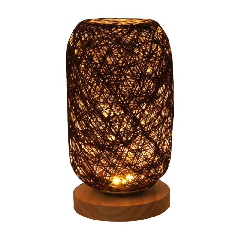 Bamboo Rattan Kapsel Nachttischlampe Modern Asien 1-Licht Beige/Braun Nachttischlampe