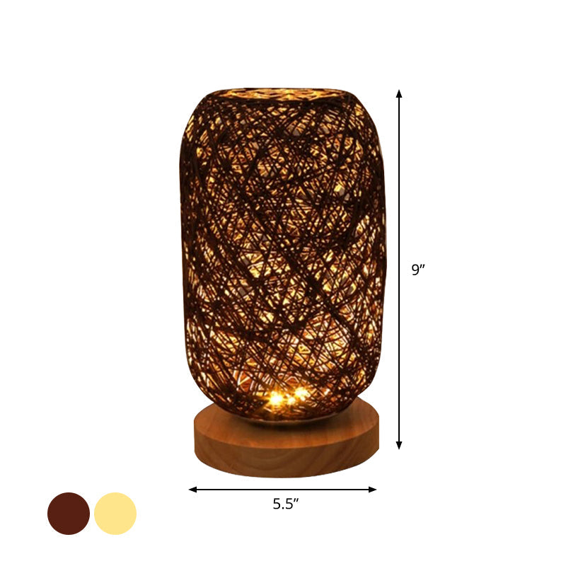 Bamboo Rattan Kapsel Nachttischlampe Modern Asien 1-Licht Beige/Braun Nachttischlampe