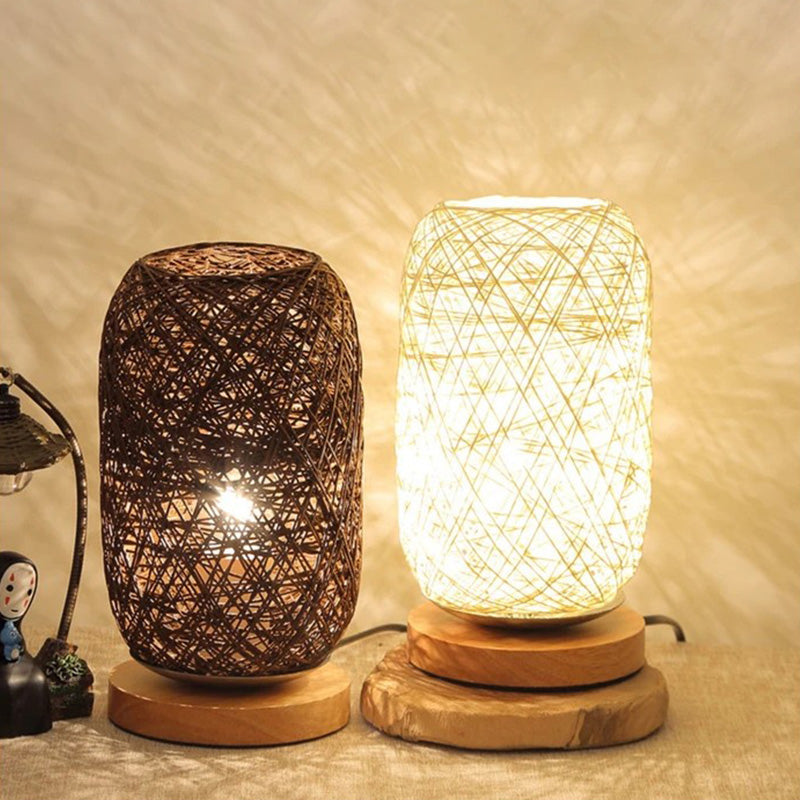 Bamboo Rattan Kapsel Nachttischlampe Modern Asien 1-Licht Beige/Braun Nachttischlampe