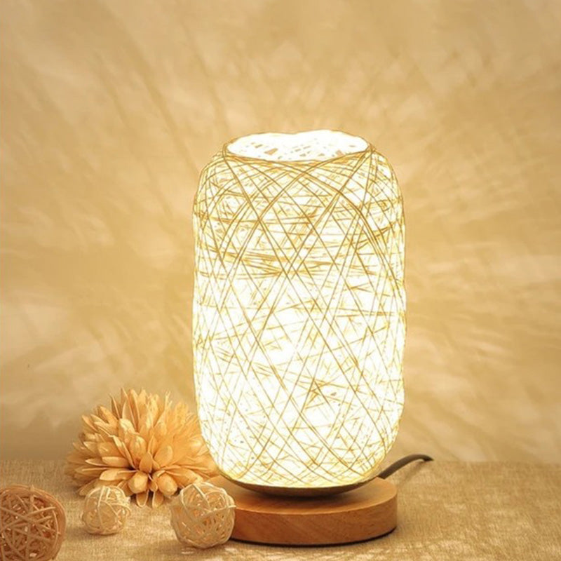 Bamboo Rattan Kapsel Nachttischlampe Modern Asien 1-Licht Beige/Braun Nachttischlampe