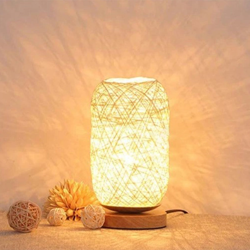 Bamboo Rattan Kapsel Nachttischlampe Modern Asien 1-Licht Beige/Braun Nachttischlampe
