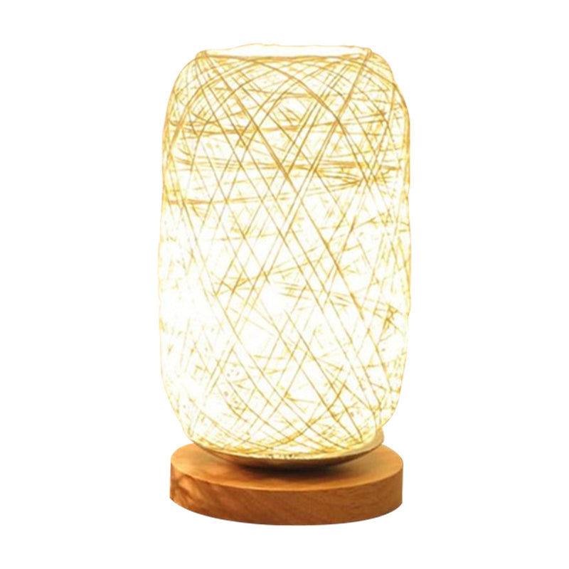 Bamboo Rattan Kapsel Nachttischlampe Modern Asien 1-Licht Beige/Braun Nachttischlampe