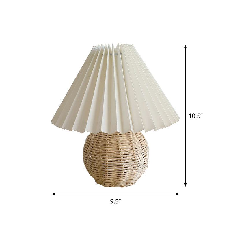 Ball Bamboo Rattan Tischlampe Modern 1 Glühbirne Weiß Nachttischlampe mit hundert Falten Schirm