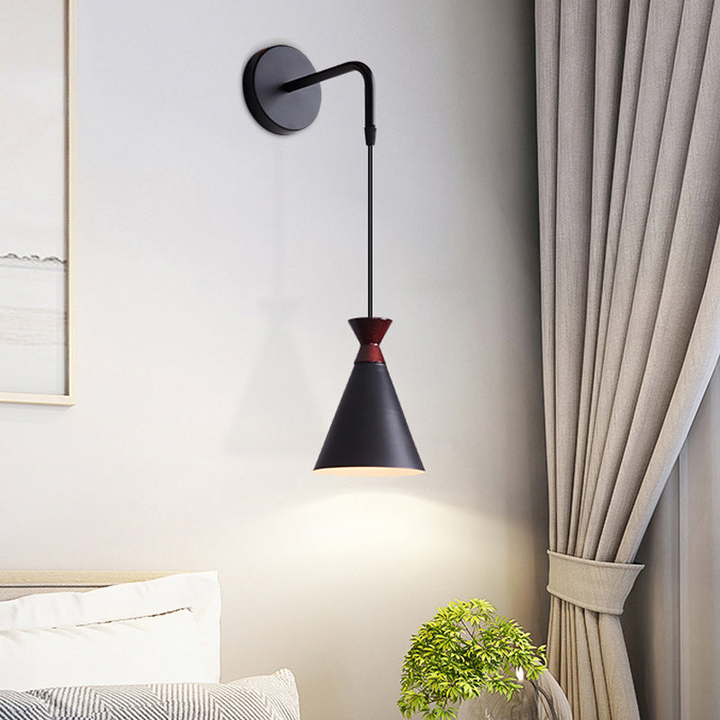 Frendorf | Eisen konische Wandlampe Wandlicht Minimalismus 1 Kopf Schwarz/Grau/Weiß Wandmontierte Lampe mit hängendem Kabel