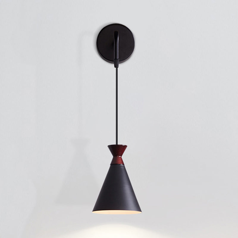 Frendorf | Eisen konische Wandlampe Wandlicht Minimalismus 1 Kopf Schwarz/Grau/Weiß Wandmontierte Lampe mit hängendem Kabel