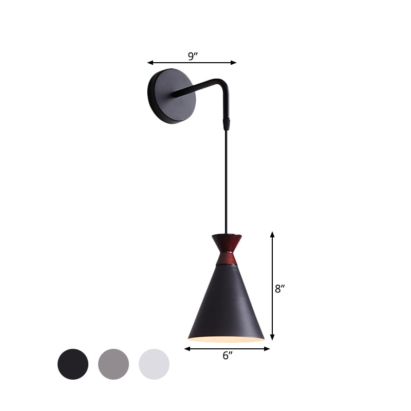 Frendorf | Eisen konische Wandlampe Wandlicht Minimalismus 1 Kopf Schwarz/Grau/Weiß Wandmontierte Lampe mit hängendem Kabel