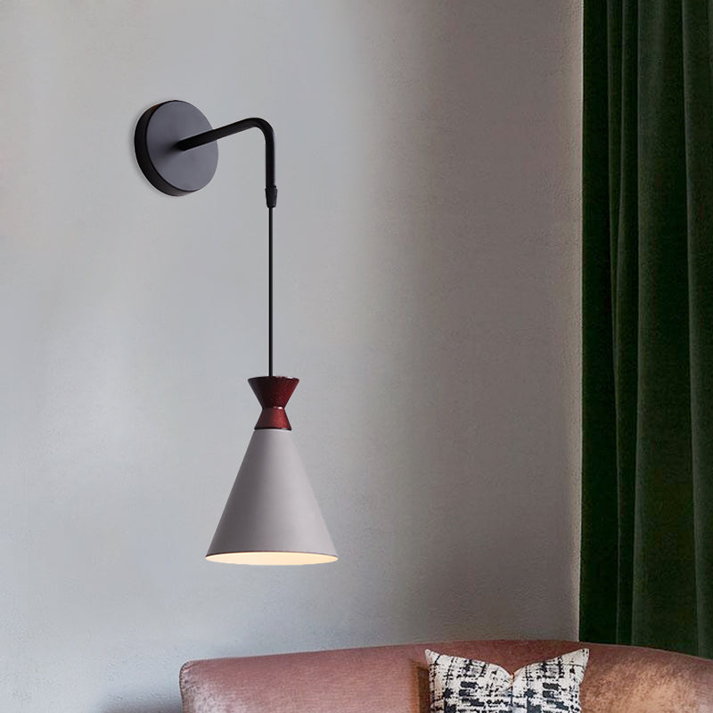 Frendorf | Eisen konische Wandlampe Wandlicht Minimalismus 1 Kopf Schwarz/Grau/Weiß Wandmontierte Lampe mit hängendem Kabel