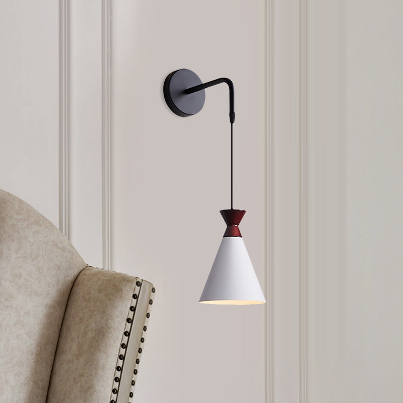 Frendorf | Eisen konische Wandlampe Wandlicht Minimalismus 1 Kopf Schwarz/Grau/Weiß Wandmontierte Lampe mit hängendem Kabel