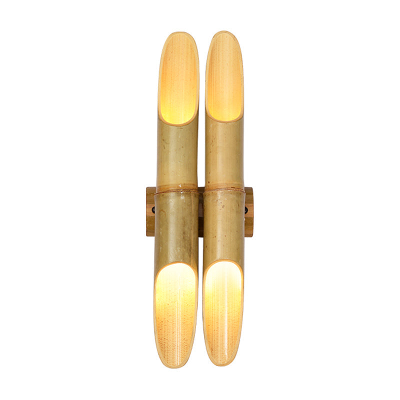 Frendorf | 4 Lichten Thee Kamer Wand Sconce Verlichting Aziatisch Beige Op-Onder Wandlamp met Dubbele Bar Bamboe Schaduw