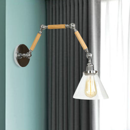Frendorf | Industriële Cone Wandverlichting 1 Lamp Helder Glas Sconcelamp in Chroom voor Woonkamer